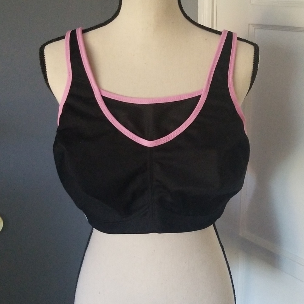 NWOT Glamorise sports bra 42D black and pink
